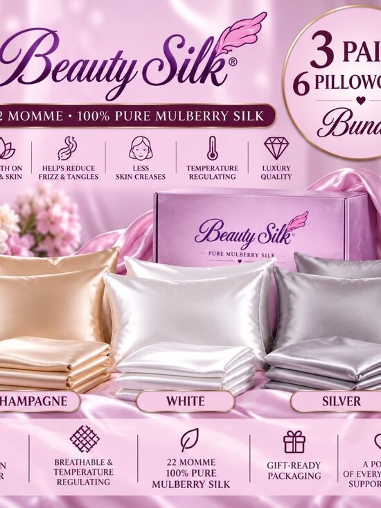 Beauty Silk Other - Beauty Silk 22 Momme 100% Pure Mulberry Silk Pillowcase Bundle 3 Pairs 6 Total